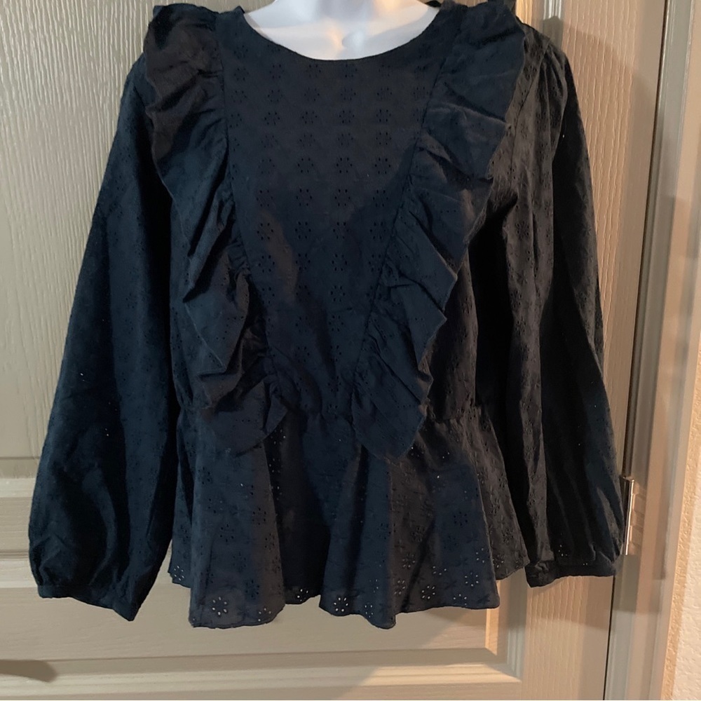 Textile Elizabeth & James Women’s L Ruffles Eyelet Navy Blue Shirt